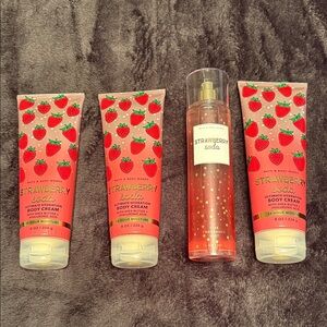Bath & Body Works Strawberry Soda Body Cream and Mist Set - Red and Pink